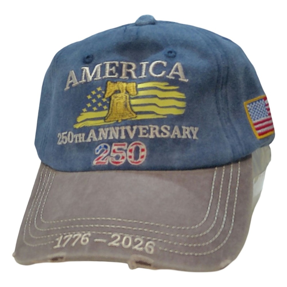 250TH USA ANNIVERSARY BASEBALL CAP MENS‎ OS BLUE NEW DISTRESSED 1776-2026